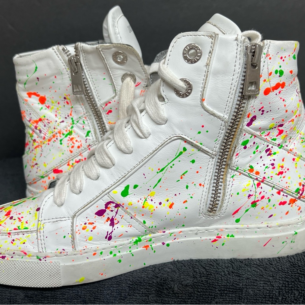 Zadig & Voltaire High Flash Keith Leather Hi White Graffiti Sneakers Women’s 38 - Picture 3 of 11